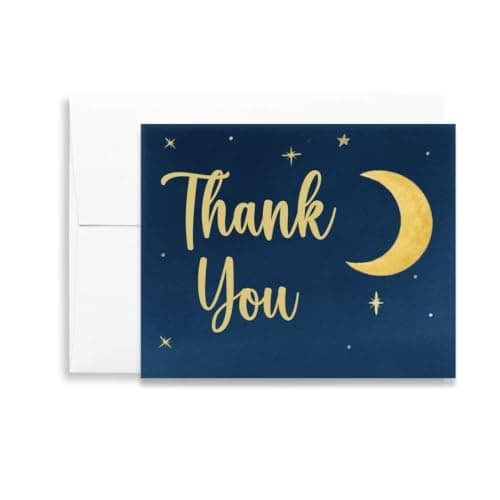 Over the Moon Twinkle Little Star thank you cards navy blue and gold glitter star and moon design 24 count with envelopes