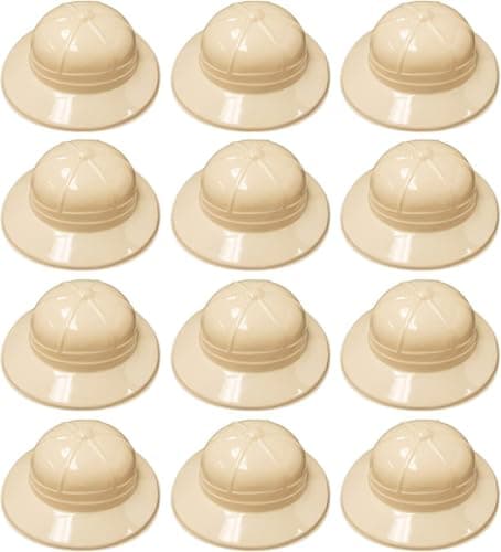 Pack of 12 plastic tan safari pith helmet hats for kids birthday party favor