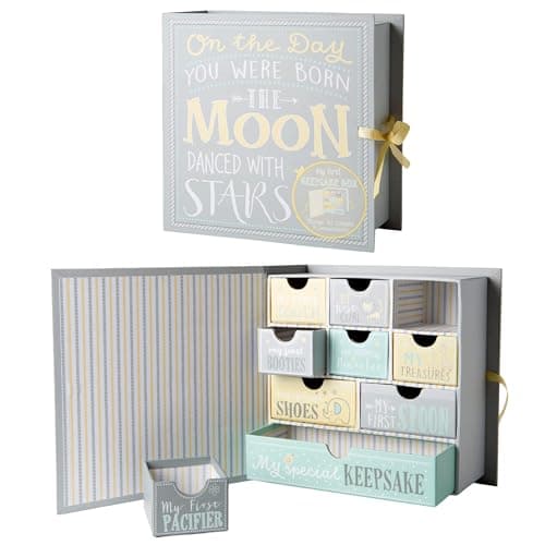 Votum baby keepsake box moon and stars 9 labeled compartments first birthday memory box
