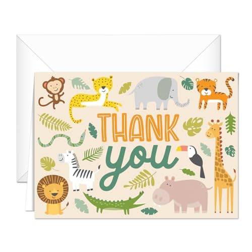 Canopy Street Wild One jungle animals thank you cards 24 cards with white envelopes