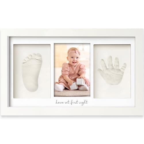 KeaBabies baby hand and footprint kit with clay keepsake frame and real glass cover alpine white nursery picture frame
