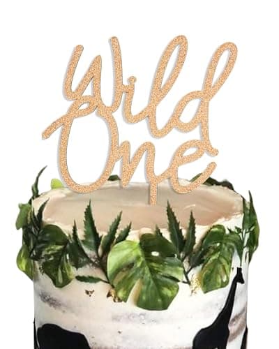 Wild One cake topper 1st birthday safari jungle animal theme with gold glitter accents