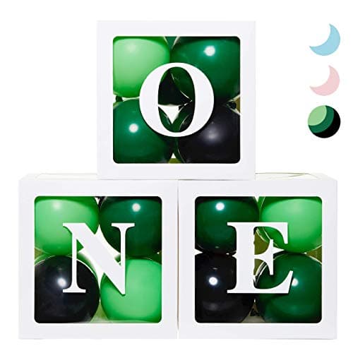 1st birthday balloon ONE box blocks with 24 balloons safari jungle wild one green theme cake smash photo props