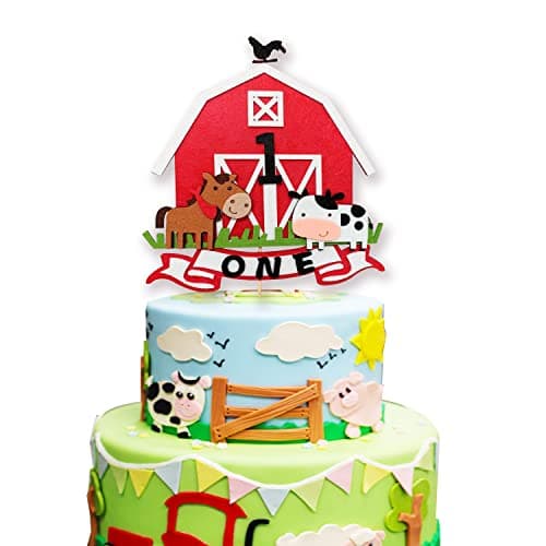 Black acrylic farm one cake topper barn barnyard style for first birthday smash cake