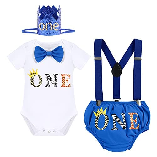IBTOM CASTLE baby boy Wild One birthday cake smash outfit 4-piece set with photo props