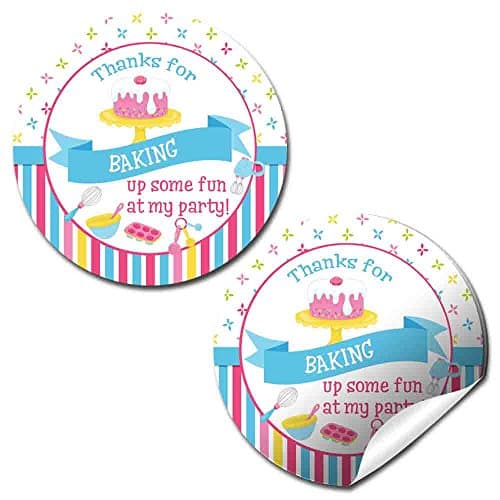 Sheet of baking and cooking themed round sticker labels for party envelope seals