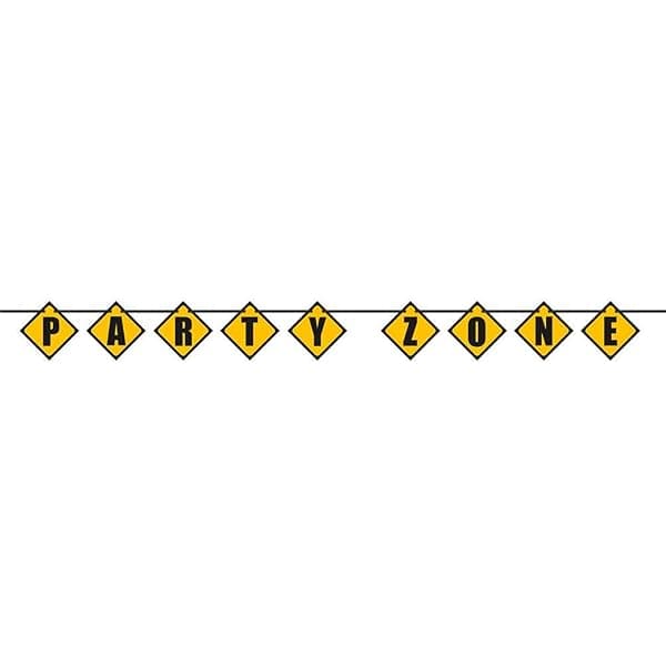 Black and yellow construction zone Happy Birthday party banner