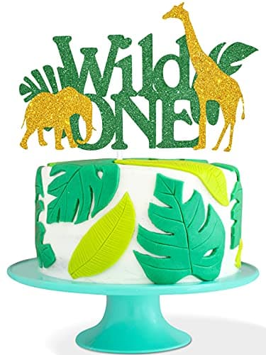 Wild One birthday cake topper with jungle safari animals for first birthday smash cake