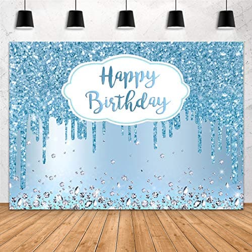 7x5ft blue glitter diamonds happy birthday backdrop banner for photography photo booth studio background
