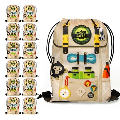 Safari goodie bags 12-pack zoo party favors and safari treat bags for Wild One birthday jungle party decor