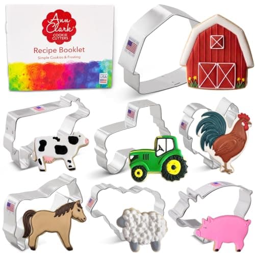 Ann Clark farm animals cookie cutter set of 7 made in USA with cow pig sheep rooster horse barn tractor