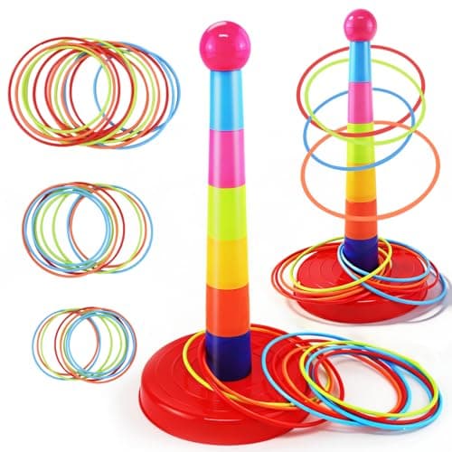 Colorful plastic ring toss game set for kids with columns and rings