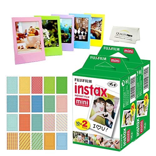 Fujifilm Instax Mini instant film two twin packs totaling 40 sheets with colorful sticker frames in packaging