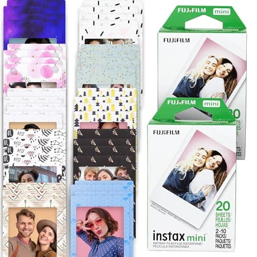 Fujifilm Instax Mini film 2 twin pack totaling 40 sheets bundled with 40 Moshify decorative sticker frames