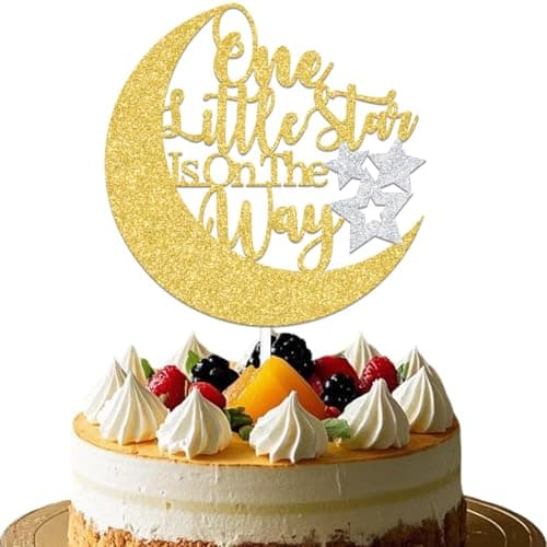 BOMXOI One Little Star gold glitter cake topper with moon and star accents for first birthday smash cake