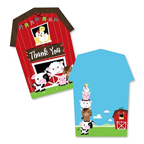 Big Dot of Happiness farm animals shaped thank you note cards barnyard birthday with envelopes set of 12