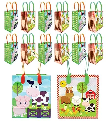 TINYMILLS barnyard farm animals party favor treat bags with handles pack of 12
