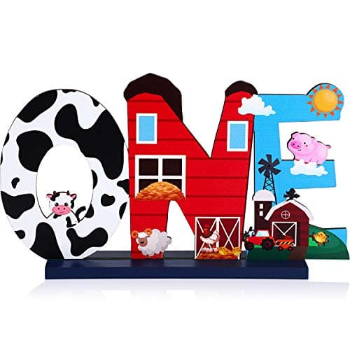 Blulu wooden ONE farm animal birthday centerpiece for first birthday cake table decoration