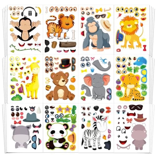 Pack of 48 make-a-face safari animal sticker sheets for kids jungle party favor
