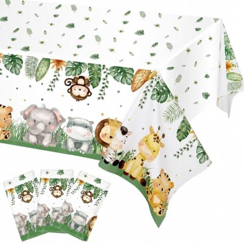Jungle safari animal print plastic party tablecloth 3-pack for birthday party