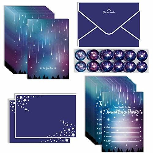 Decor365 celestial universe galaxy birthday invitation cards with stars and aurora borealis design