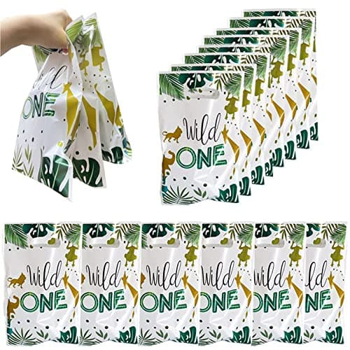 LEBERY jungle safari party bags 30-piece Wild One gift bags with animal print for candy treats