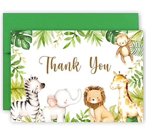 Pack of 50 jungle safari thank you cards with envelopes for kids birthday party
