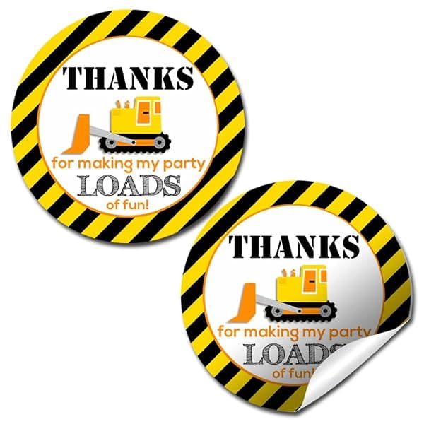 Construction site birthday party round sticker labels for envelope seals
