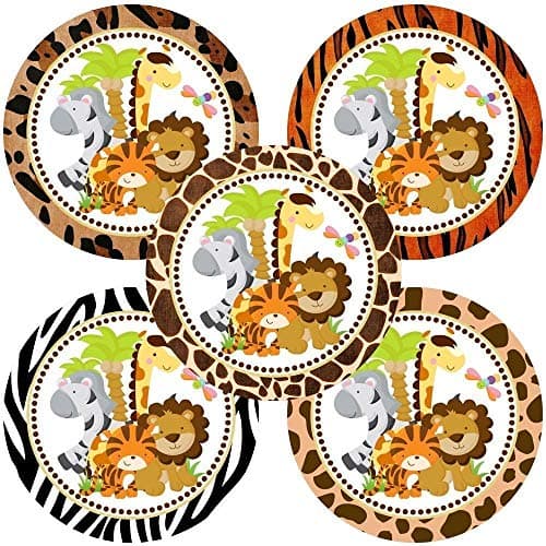 Sheet of round jungle safari animal sticker labels for sealing party invitation envelopes