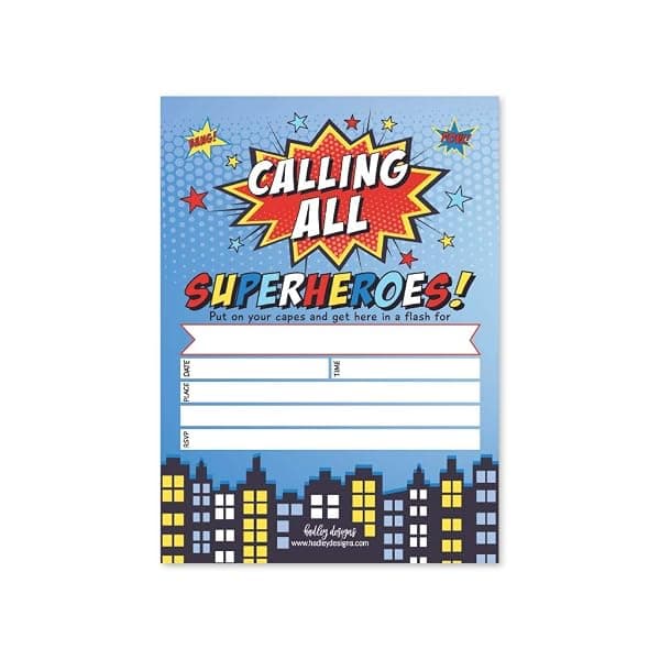 Comic-book style superhero birthday party invitations for kids, 25-pack (envelopes sold separately)