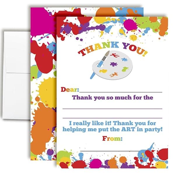Pack of 20 artist paint palette fill-in birthday thank-you cards