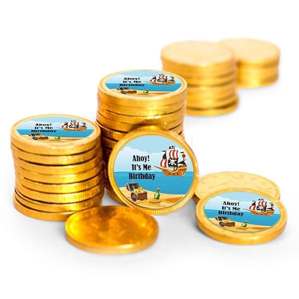 Bag of 80 gold foil-wrapped milk chocolate treasure coins for pirate party