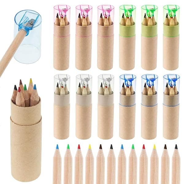 Pack of 12 mini 8-color colored pencil sets in individual cases