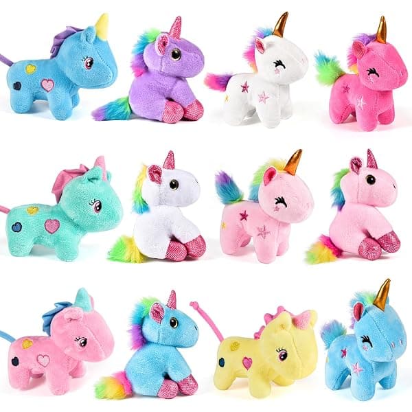 Golray 12-piece mini unicorn plush stuffed animal keychains in assorted pastel colors