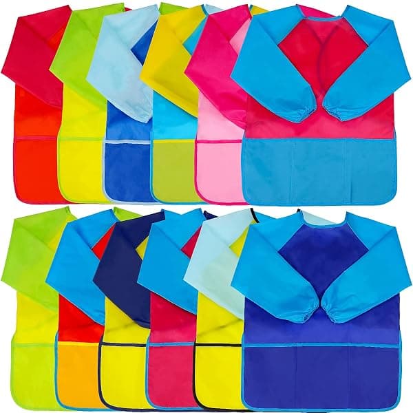 Pack of 12 plastic long-sleeve kids art painting smocks