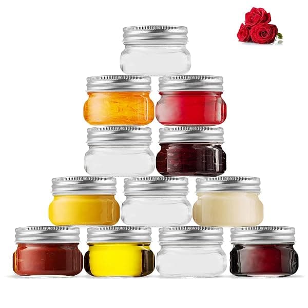 Small 4-ounce clear glass mason jars with metal lids, 12-pack
