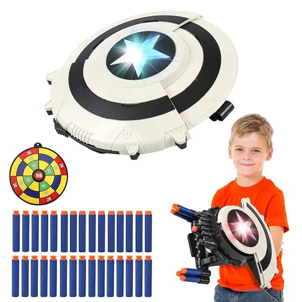 KooRare superhero shield dart-blasting toy for kids with 30 soft darts and two transformation modes