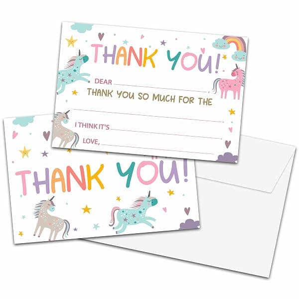 Pack of pastel unicorn-themed fill-in thank-you cards