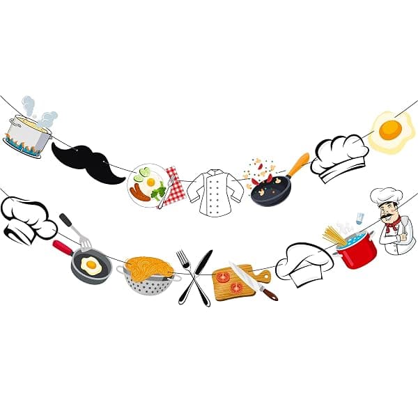Red and white Mini Chef Academy birthday party banner with chef hat
