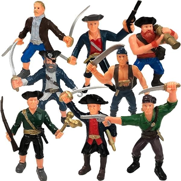 Set of 8 pirate action figures in assorted action poses for kids ages 3+