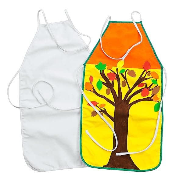 Plain white canvas kids apron for craft decorating and cooking
