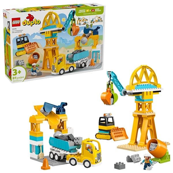 LEGO DUPLO 3-in-1 Construction Site set 10476 with crane, truck, and bulldozer
