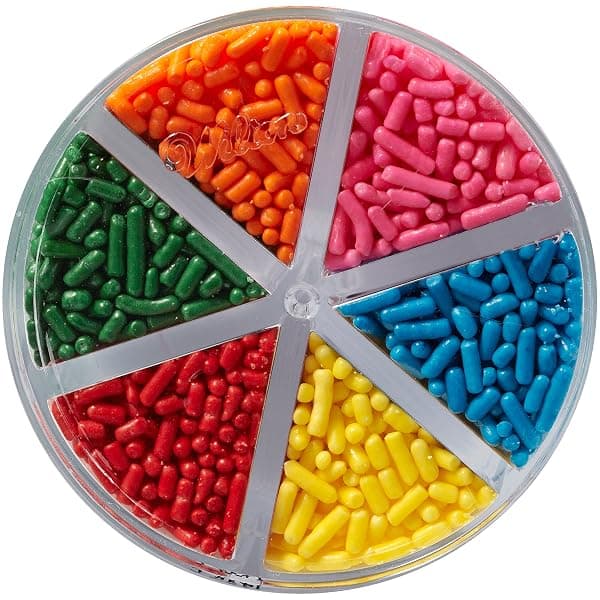 Rainbow jimmies and sprinkle mix for unicorn party baking and cake decorating