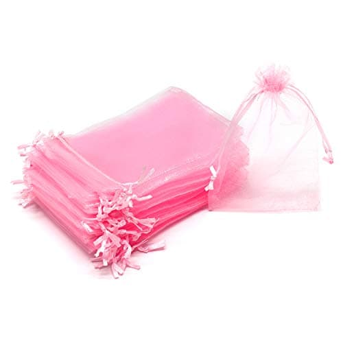 Pink sheer organza drawstring party favor bags 100 pack