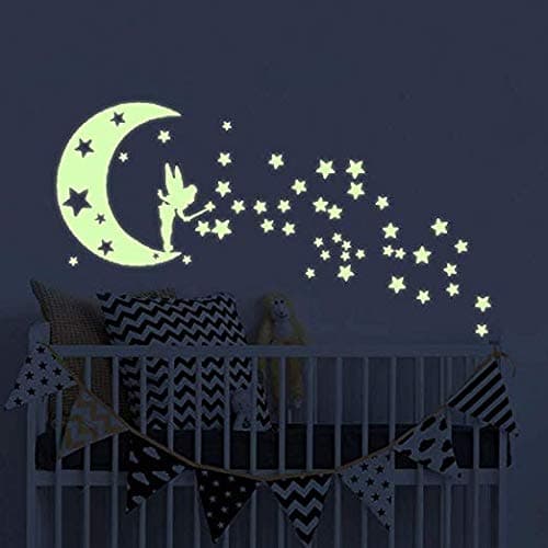Glow-in-the-dark moon and star vinyl wall stickers luminous ceiling decals for kids bedroom