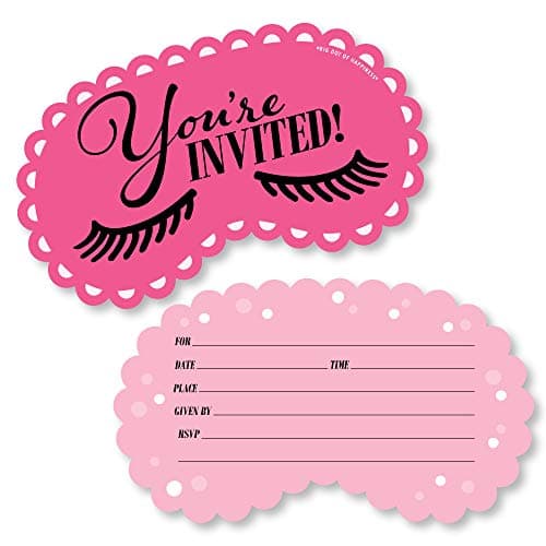 Big Dot of Happiness Spa Day eye-mask shaped fill-in birthday party invitation cards with envelopes