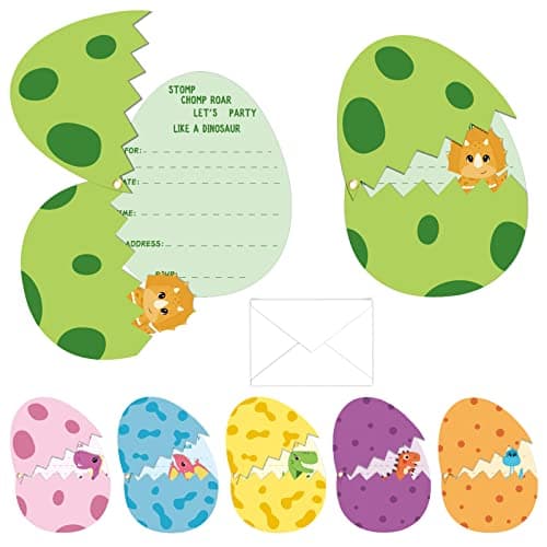 Dinosaur egg birthday party invitation cards with envelopes, fill-in style, 24-pack