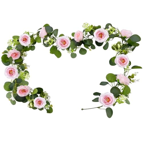 6-foot artificial pink rose and greenery garland for garden party table or backdrop