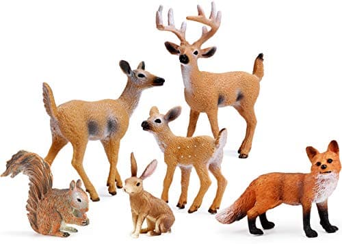Woodland animal miniature figurines including deer, fox, rabbit, and squirrel for cake decorating