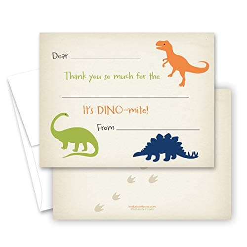 20-pack dinosaur fill-in thank-you cards with envelopes